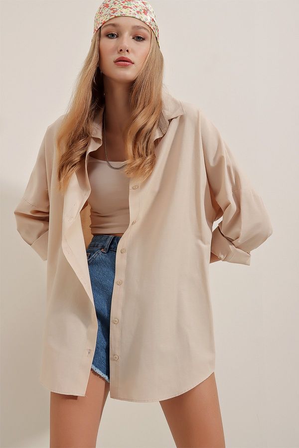 Bigdart Bigdart 3900 Oversize Long Basic Shirt - Cream