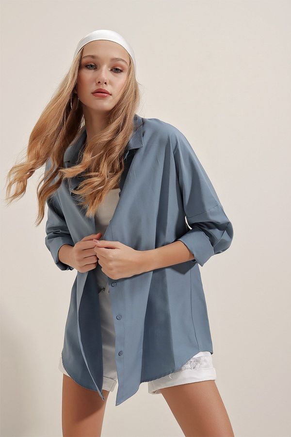 Bigdart Bigdart 3900 Oversize Long Basic Shirt - Indigo