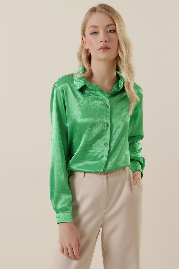 Bigdart Bigdart 3964 Lightly Flowy Satin Shirt - D.green