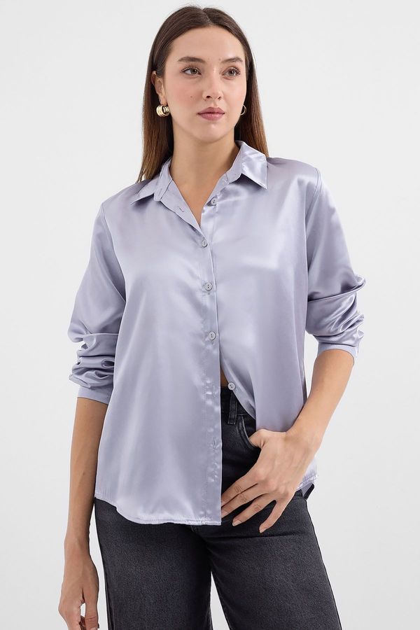 Bigdart Bigdart 3964 Lightly Flowy Satin Shirt - Lilac