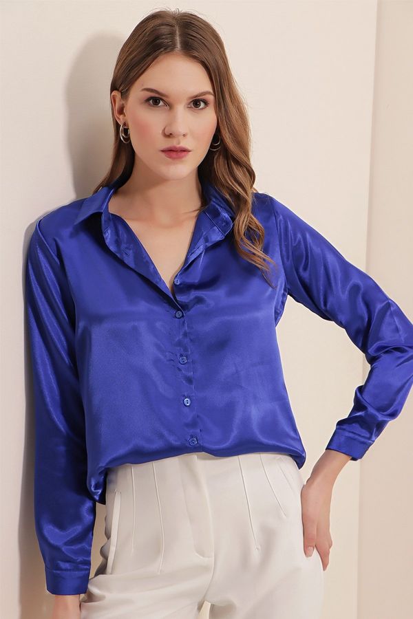 Bigdart Bigdart 3964 Lightly Flowy Satin Shirt - Sax