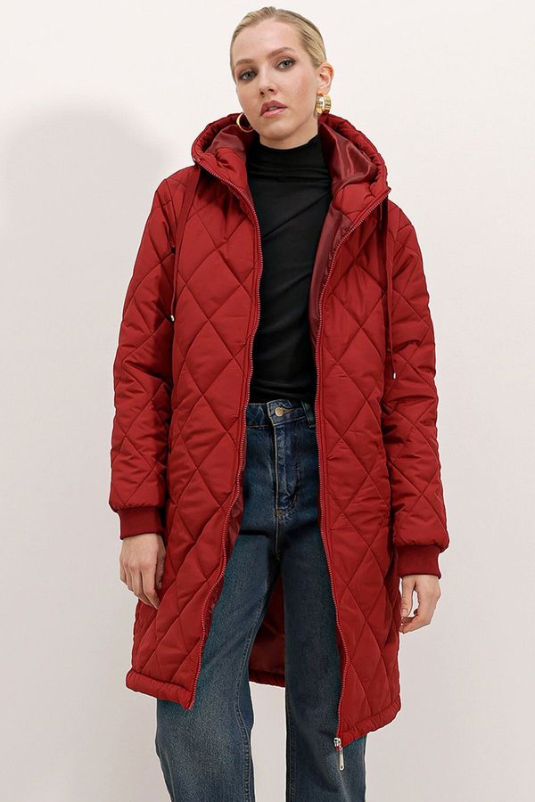 Bigdart Bigdart 5138 Quilted Long Puffer Jacket - Claret Red