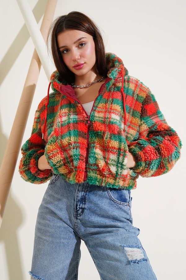 Bigdart Bigdart 5193 Hooded Plush Crop Jacket - Multicolor