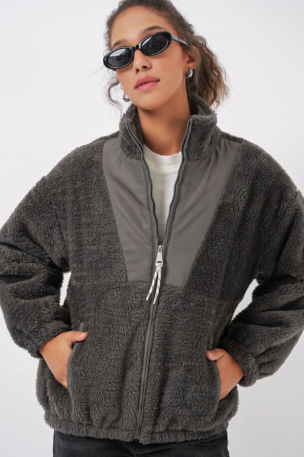 Bigdart Bigdart 5194 Women's Plush Coat Jacket - Anthracite