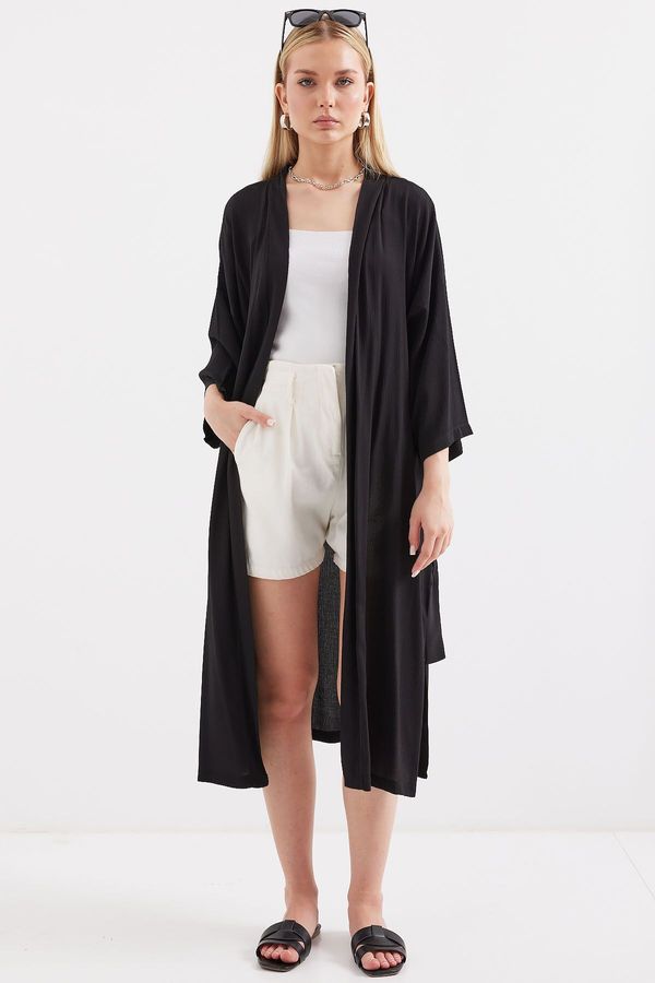 Bigdart Bigdart 5835 Slit Summer Kimono - Black