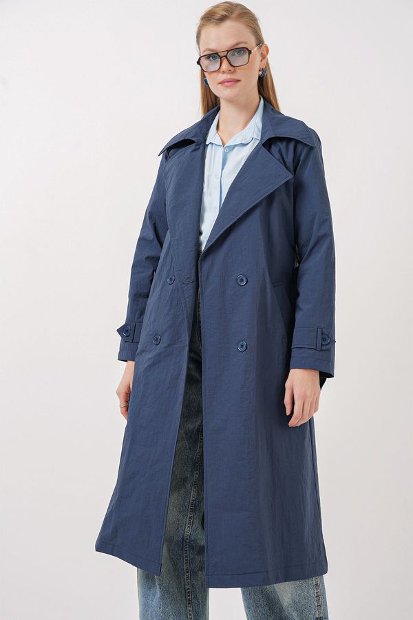 Bigdart Bigdart 5938 Double Breasted Lapel Trench Coat - Navy Blue