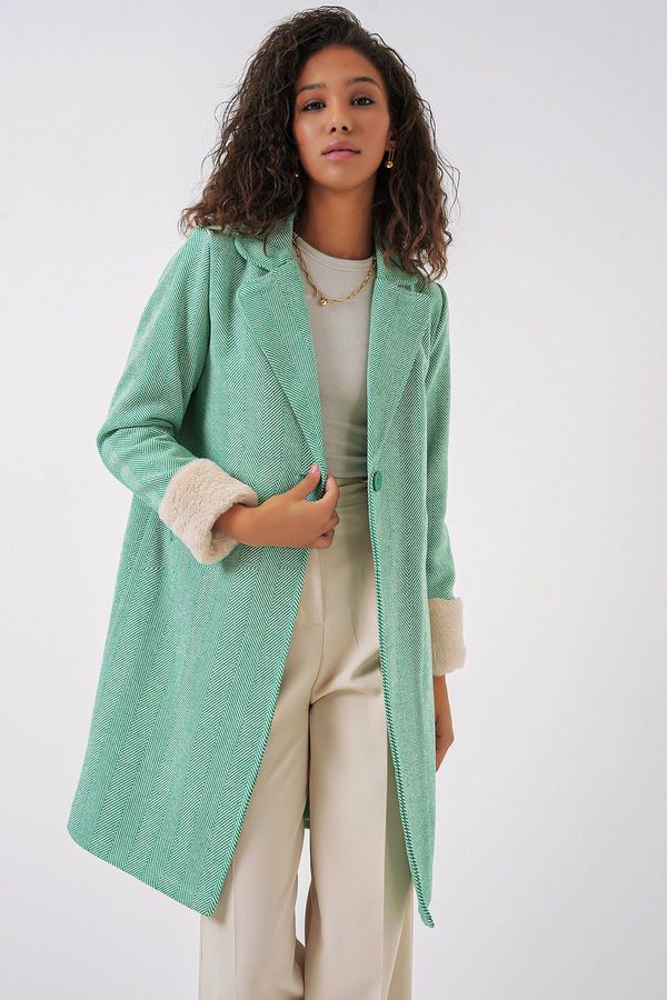 Bigdart Bigdart 9085 Herringbone Cashmere Coat - E.Green