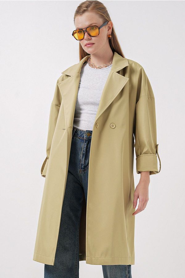 Bigdart Bigdart 9104 Double-breasted Collar Lined Trench Coat - Oil Green