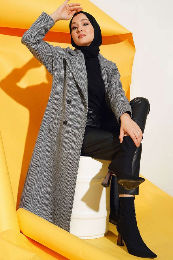 Bigdart Bigdart 9113 Prevelik širok narezan volneni kašmirski plašč - črn