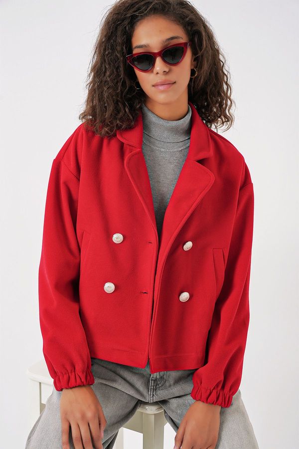 Bigdart Bigdart 9117 Double Breasted Collar Crop Jacket - Red