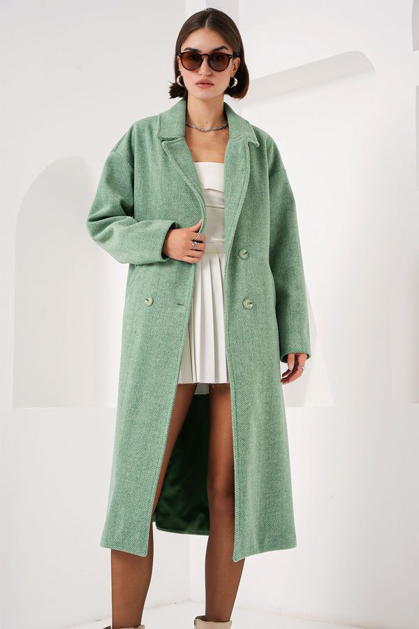 Bigdart Bigdart Green Oversize Wide Cut Woolen Long Stamp Coat 9113