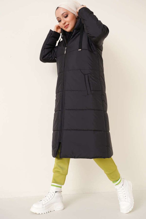 Bigdart Bigdart T5120 Hooded Long Puffer Hijab Coat - Black