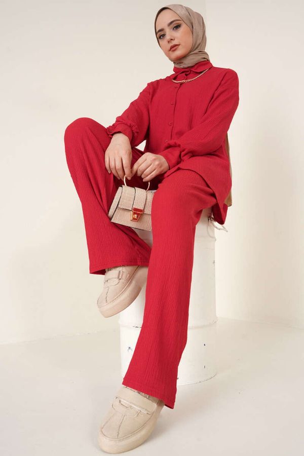 Bigdart Bigdart T5858 Knitted Hijab Double Suit - Red