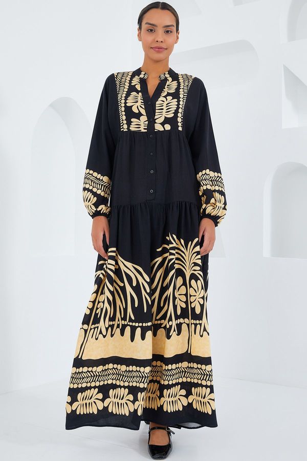 Bigdart Bigdart Women's Black Mustard Viscose Hijab Dress 2423