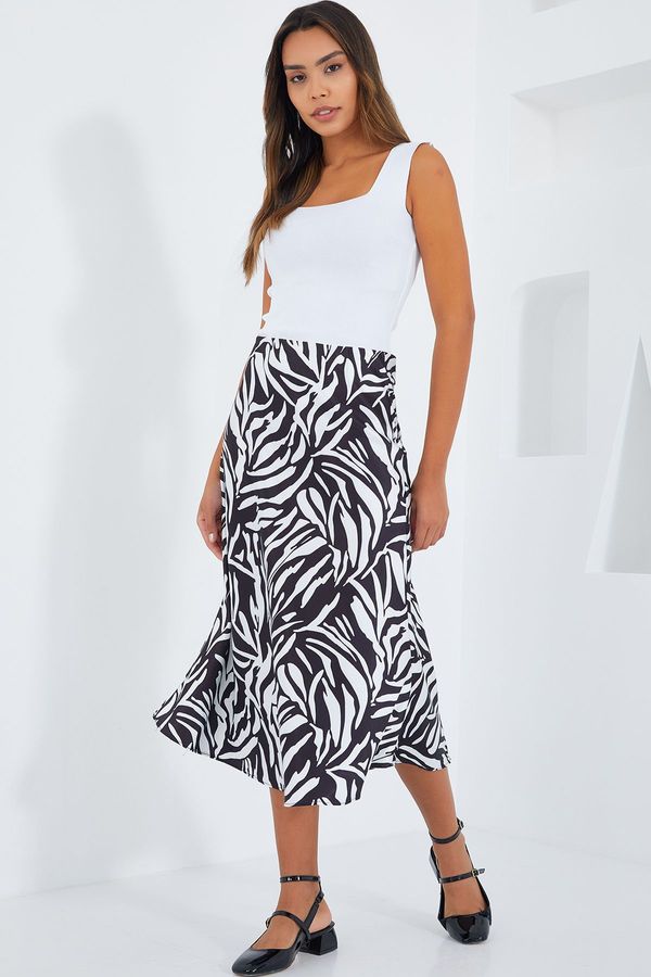 Bigdart Bigdart Women's Black and White Patterned Satin Skirt 15806