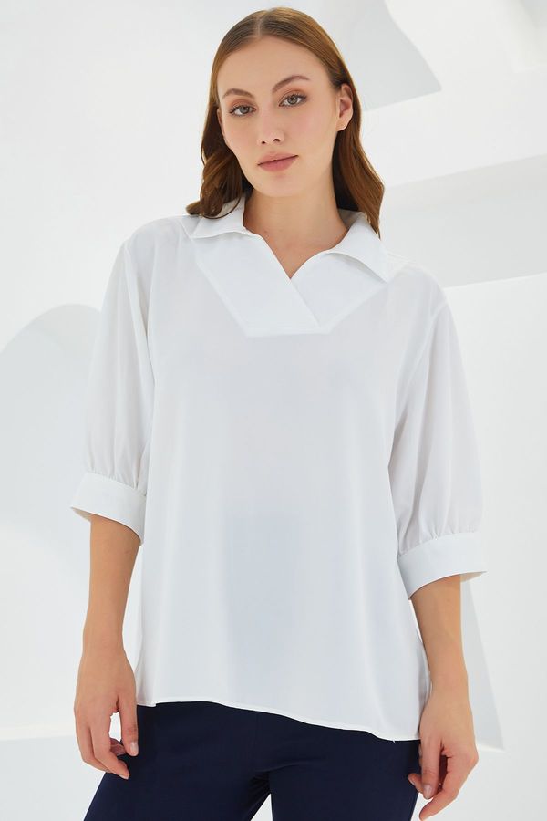 Bigdart Bigdart Women's White Shirt Collar Satin Blouse 0493