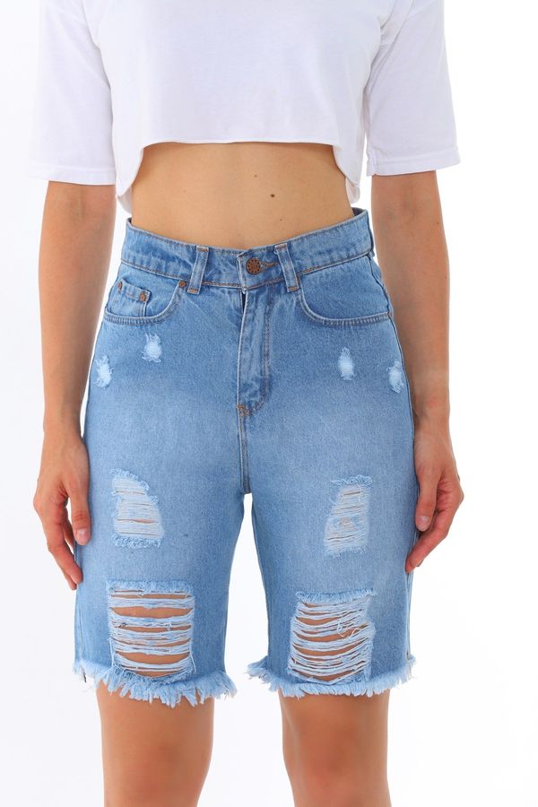 BİKELİFE BİKELİFE Blue High Waist Denim Shorts