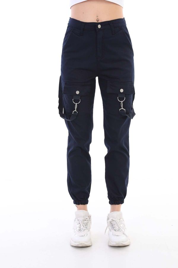 BİKELİFE BİKELİFE Navy Blue Ring Detail Gabardine Fabric Cargo Pants.