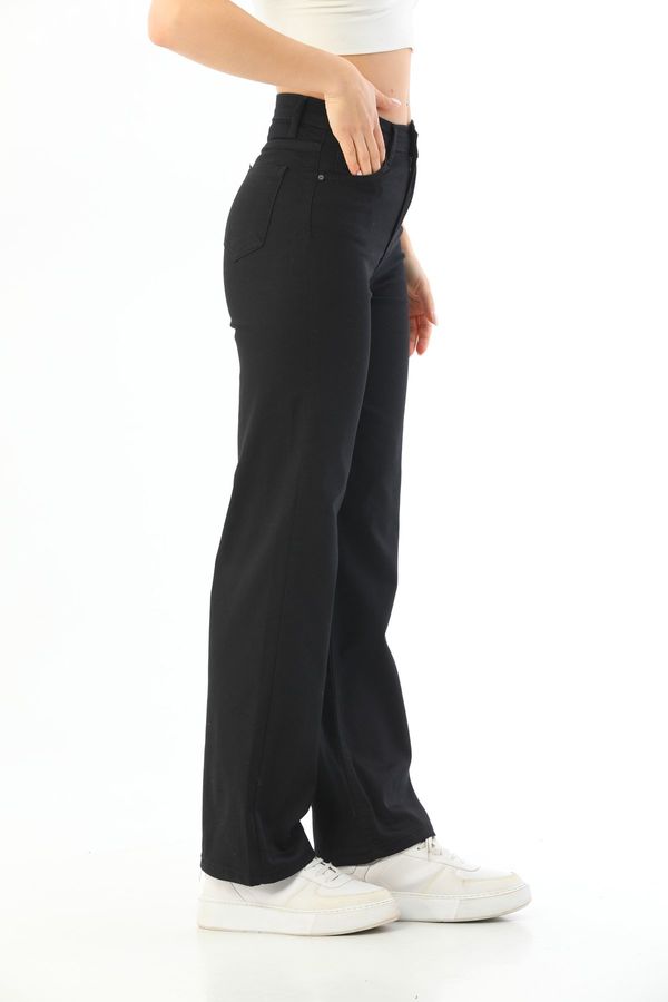BİKELİFE BİKELİFE Women's Black High Waist Lycra Flexible Wide Leg Palazzo Pants