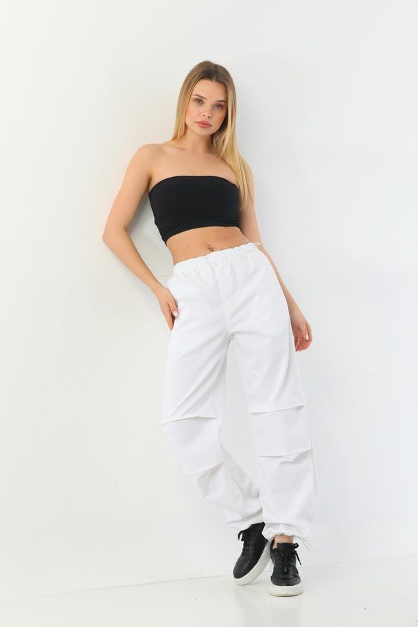 BİKELİFE BİKELİFE Women's White Pajamas Parachute Pants