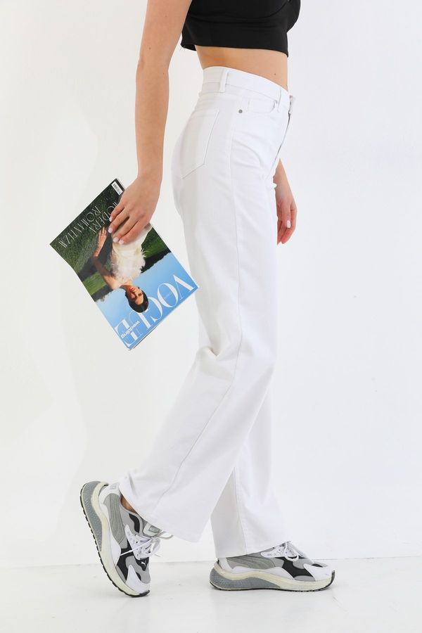 BİKELİFE BİKELİFE Ženski beli visok pas Lycra fleksibilne široke noge Palazzo hlače