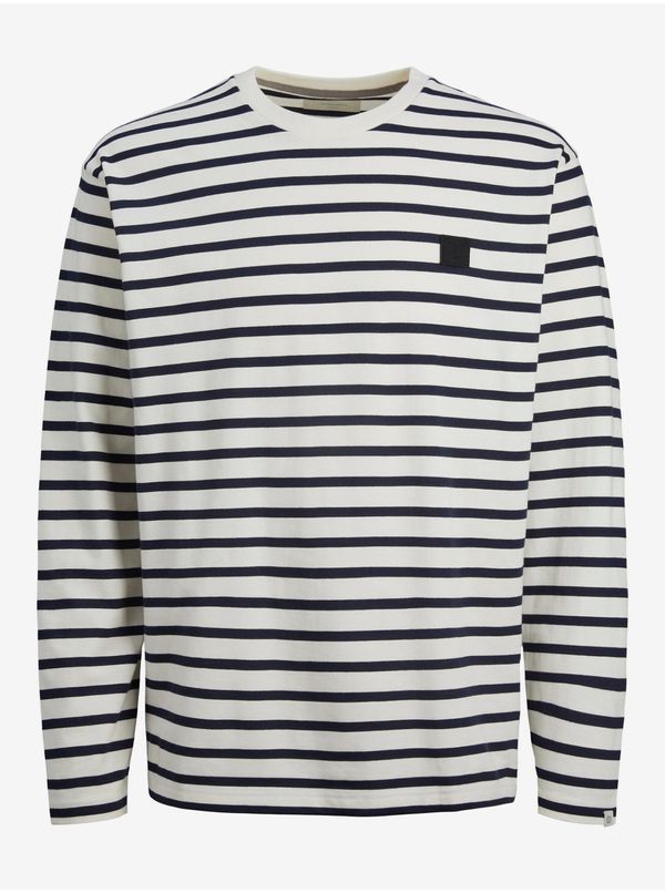 Jack & Jones Black and Cream Men's Striped T-Shirt Jack & Jones Badge - Men