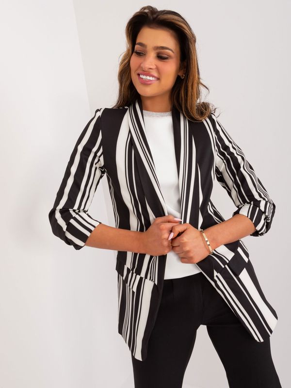 Fashionhunters Black and ecru women's blazer with ruffled sleeves