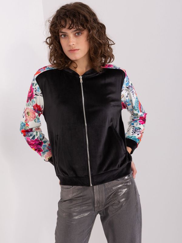 Fashionhunters Black and ecru women's sweatshirt with zipper RUE PARIS