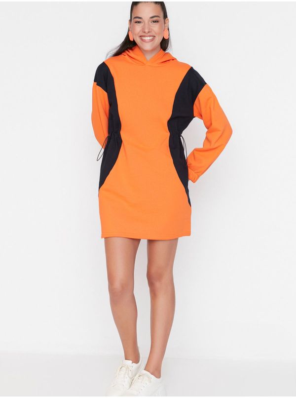 Trendyol Black and Orange Trendyol Hooded Sweatshirt Dress - Women