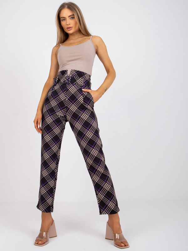 Fashionhunters Black-and-purple high-waisted plaid trousers