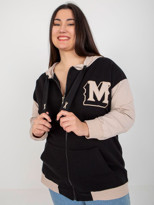 Fashionhunters Black-beige hoodie plus size