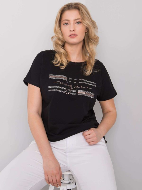 Fashionhunters Black blouse plus sizes with decorative stripes