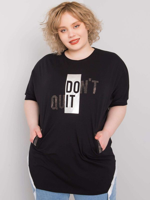 Fashionhunters Black blouse plus sizes with inscription