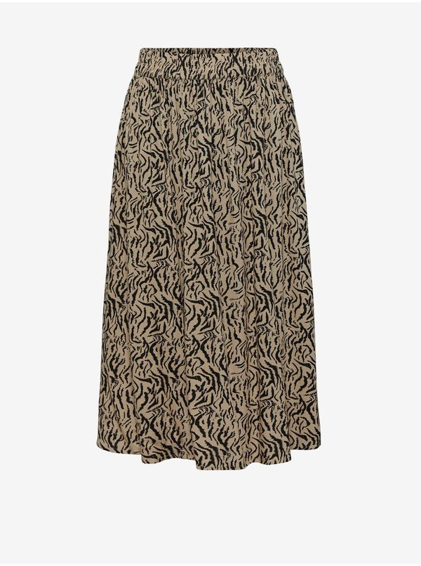 Pieces Black-brown Patterned Midi Skirt Pieces Nya - Women