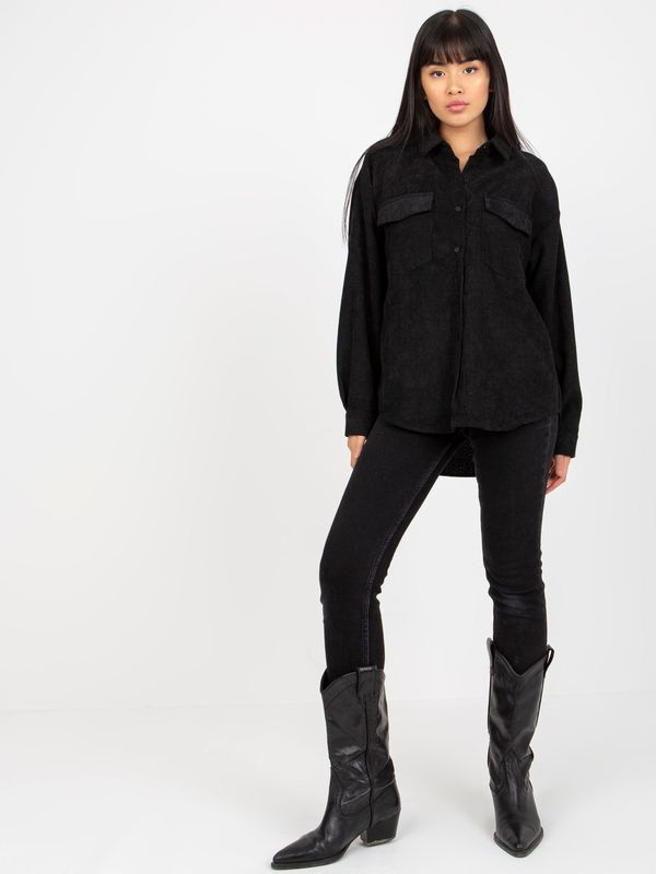 Fashionhunters Black corduroy outerwear with pockets