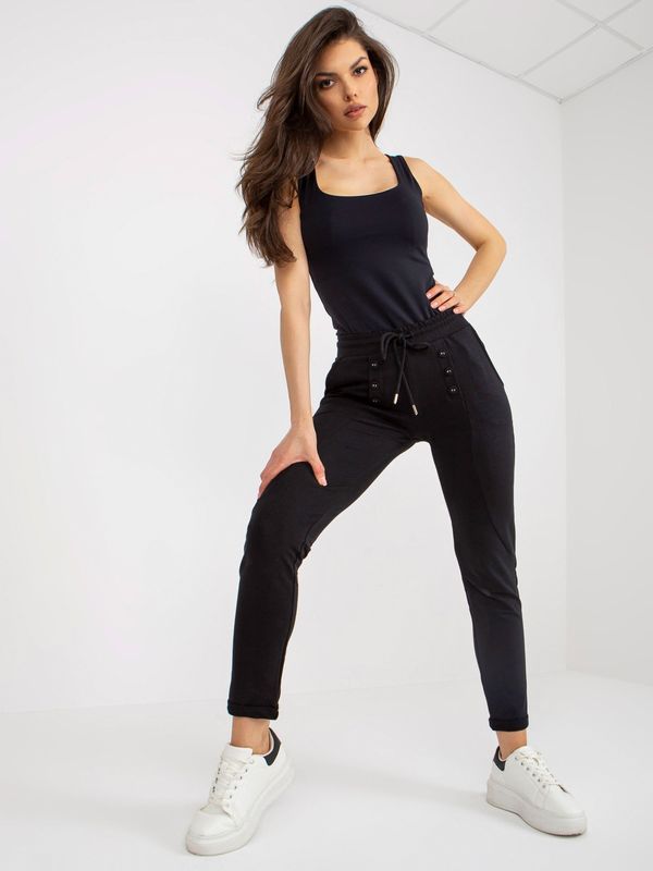 Fashionhunters Black Cotton Ankle Sweatpants