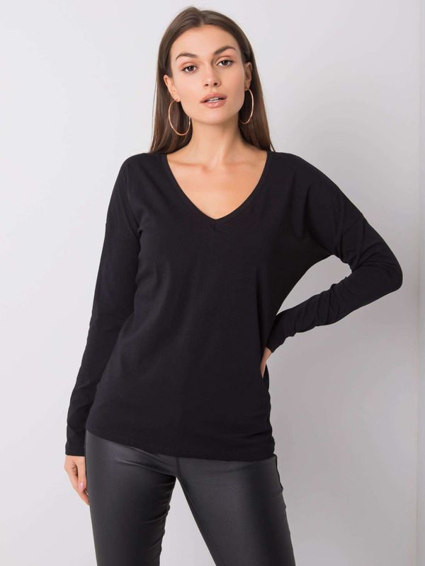 Fashionhunters Black cotton blouse with long sleeves