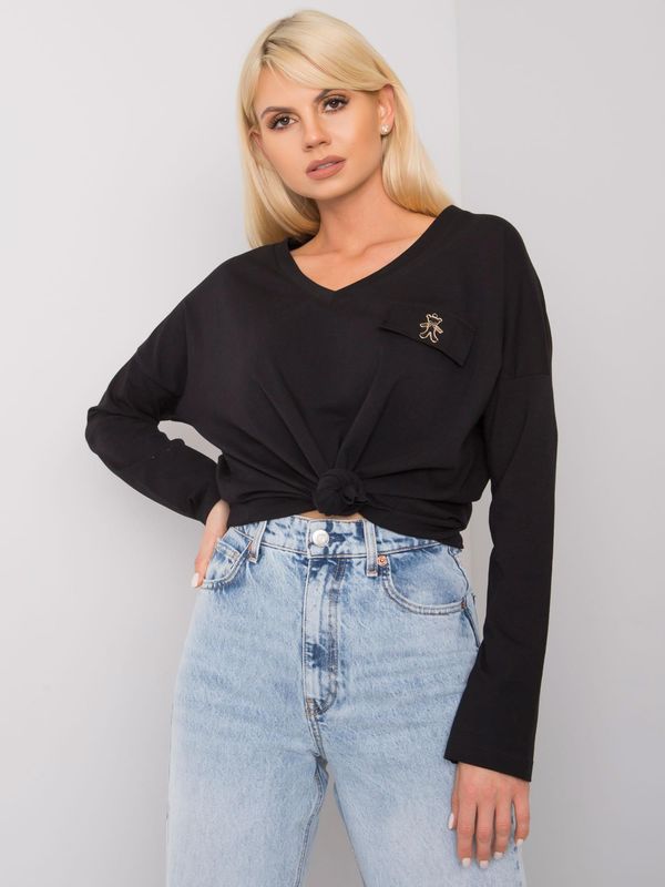 Fashionhunters Black cotton blouse with V-neck.