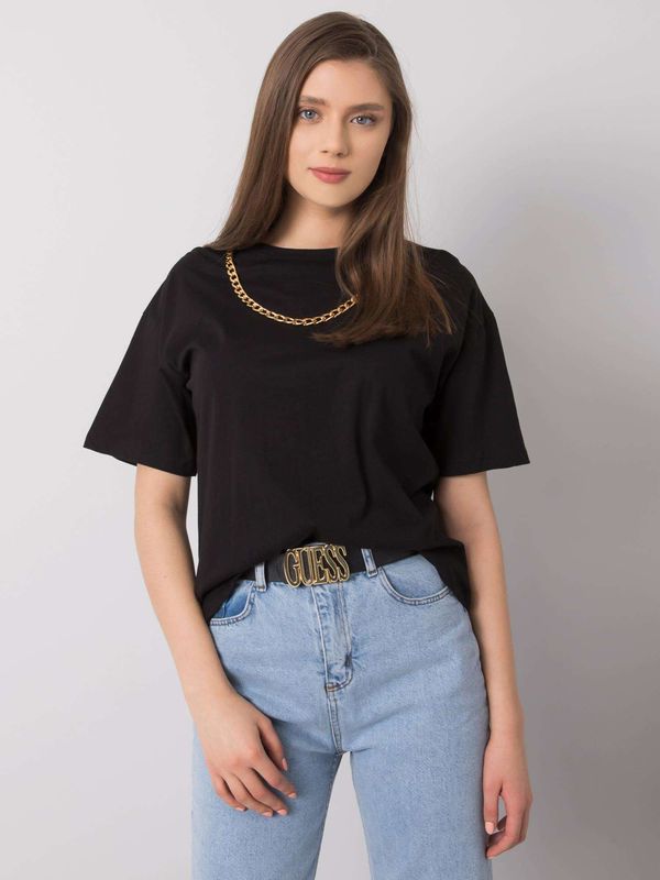 Fashionhunters Black cotton T-shirt Donna RUE PARIS