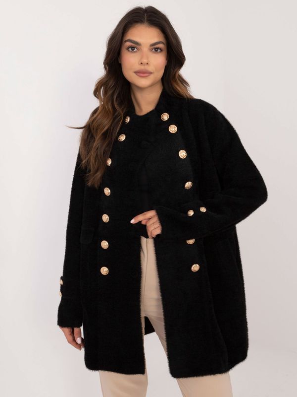 Fashionhunters Black double-breasted alpaca coat with buttons