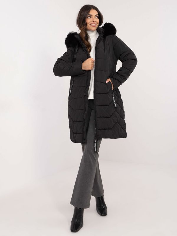 Fashionhunters Black down winter jacket with fur