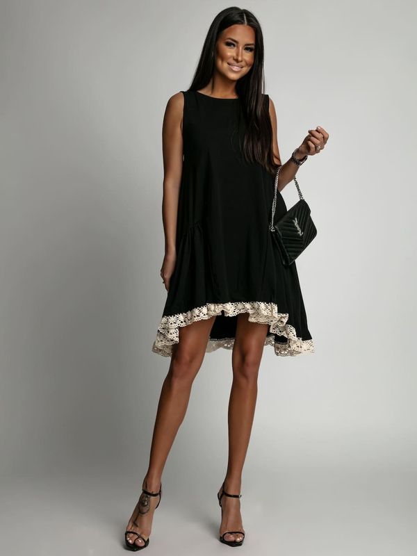 FASARDI Black dress with frill and guipure