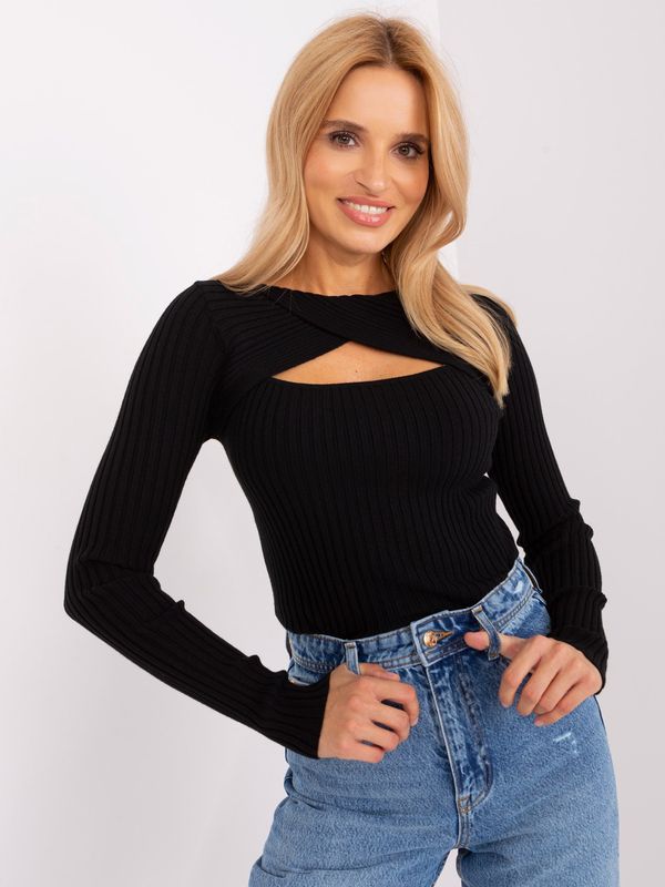 Fashionhunters Black fitted striped sweater