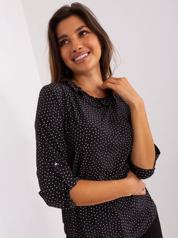 Fashionhunters Black formal blouse with frills at neckline