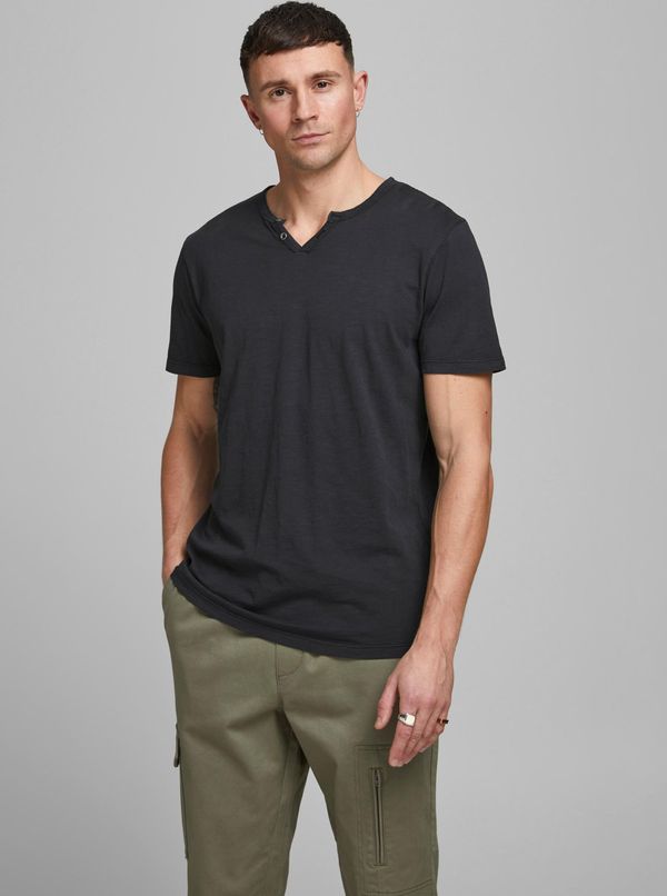 Jack & Jones Black Jack & Jones Esplit Button T-Shirt - Men's