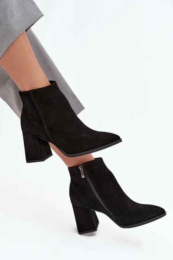 Zazoo Black Leather Ankle Boots with Block Heel Lined Zazoo 3128
