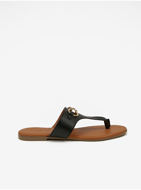 Pieces Black Leather Flip-Flops Pieces Vira - Women