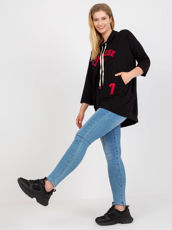 Fashionhunters Black long blouse plus size with patches