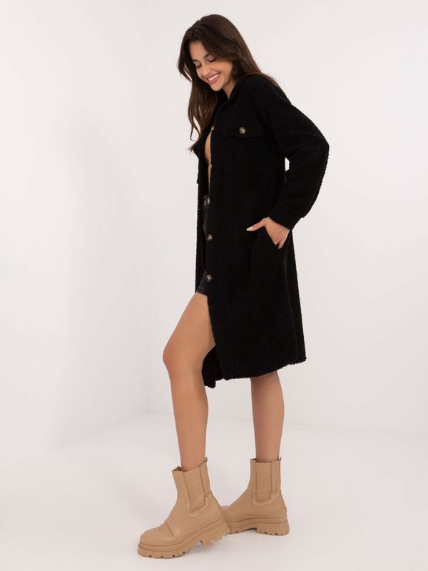 Fashionhunters Black long shirt with bouclé buttons