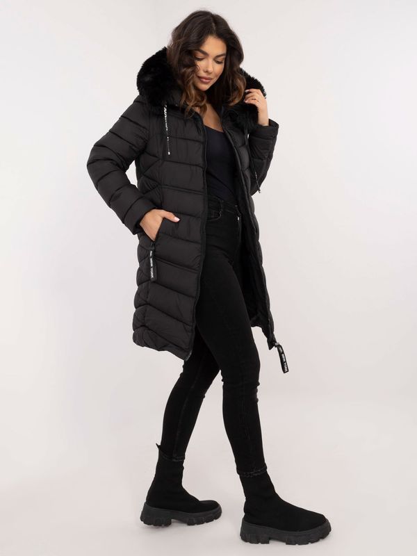 Fashionhunters Black long winter jacket with hood